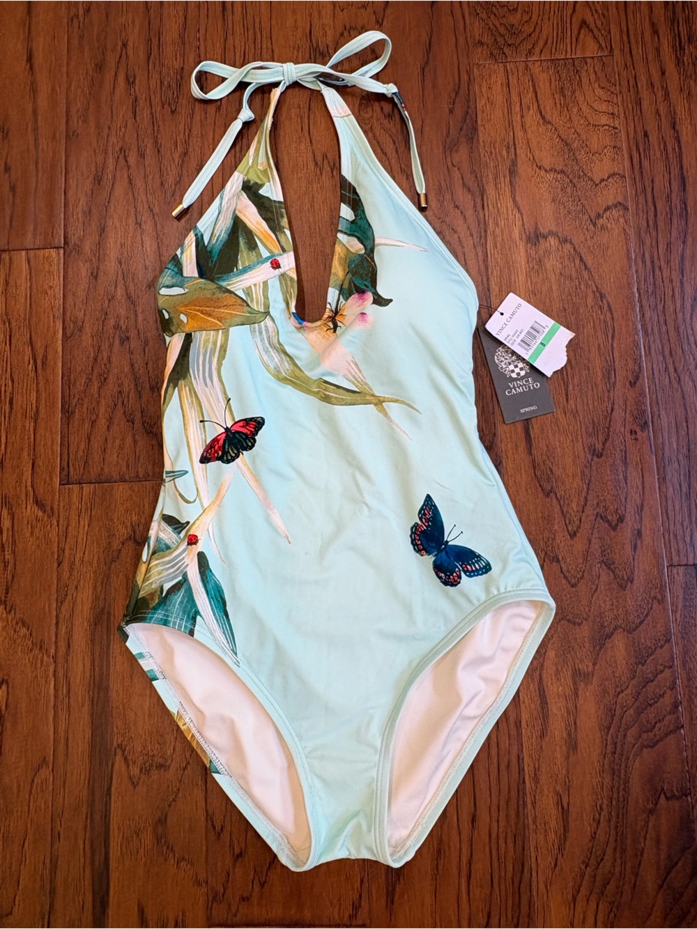 NWT Sz 8 Vince Camuto Women’s Light Blue Butterfly Print One-Piece Swimsuit